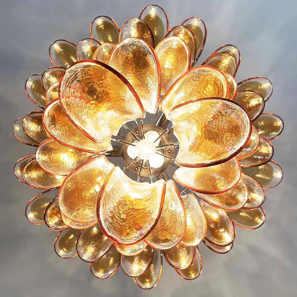 Amber Glass Petals Chandelier — Layered Petal Ceiling Light for Dining Room