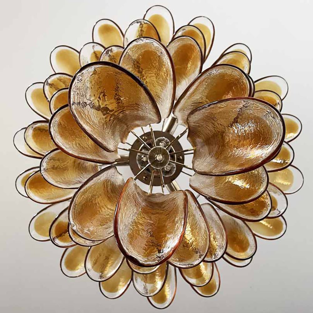 Amber Glass Petals Chandelier — Layered Petal Ceiling Light for Dining Room