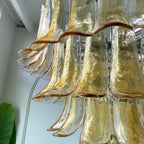 Amber Glass Petals Chandelier — Layered Petal Ceiling Light for Dining Room