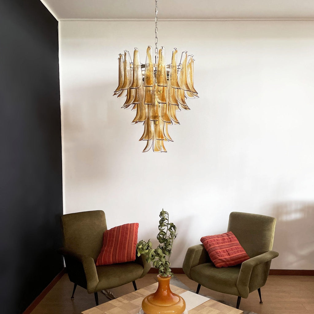 Amber Glass Petals Chandelier — Layered Petal Ceiling Light for Dining Room