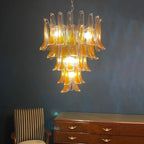 Amber Glass Petals Chandelier — Layered Petal Ceiling Light for Dining Room