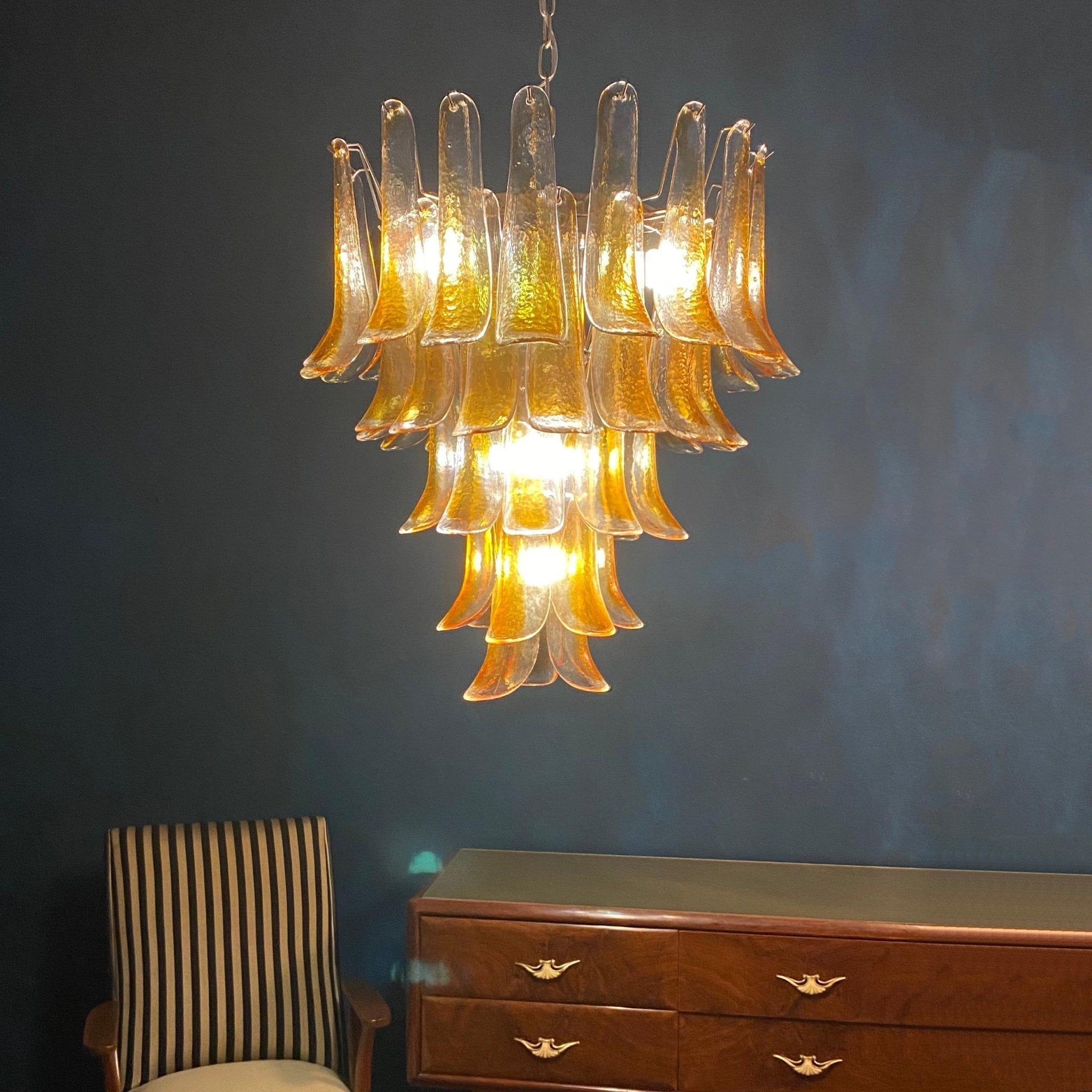 Amber Glass Petals Chandelier — Layered Petal Ceiling Light for Dining Room