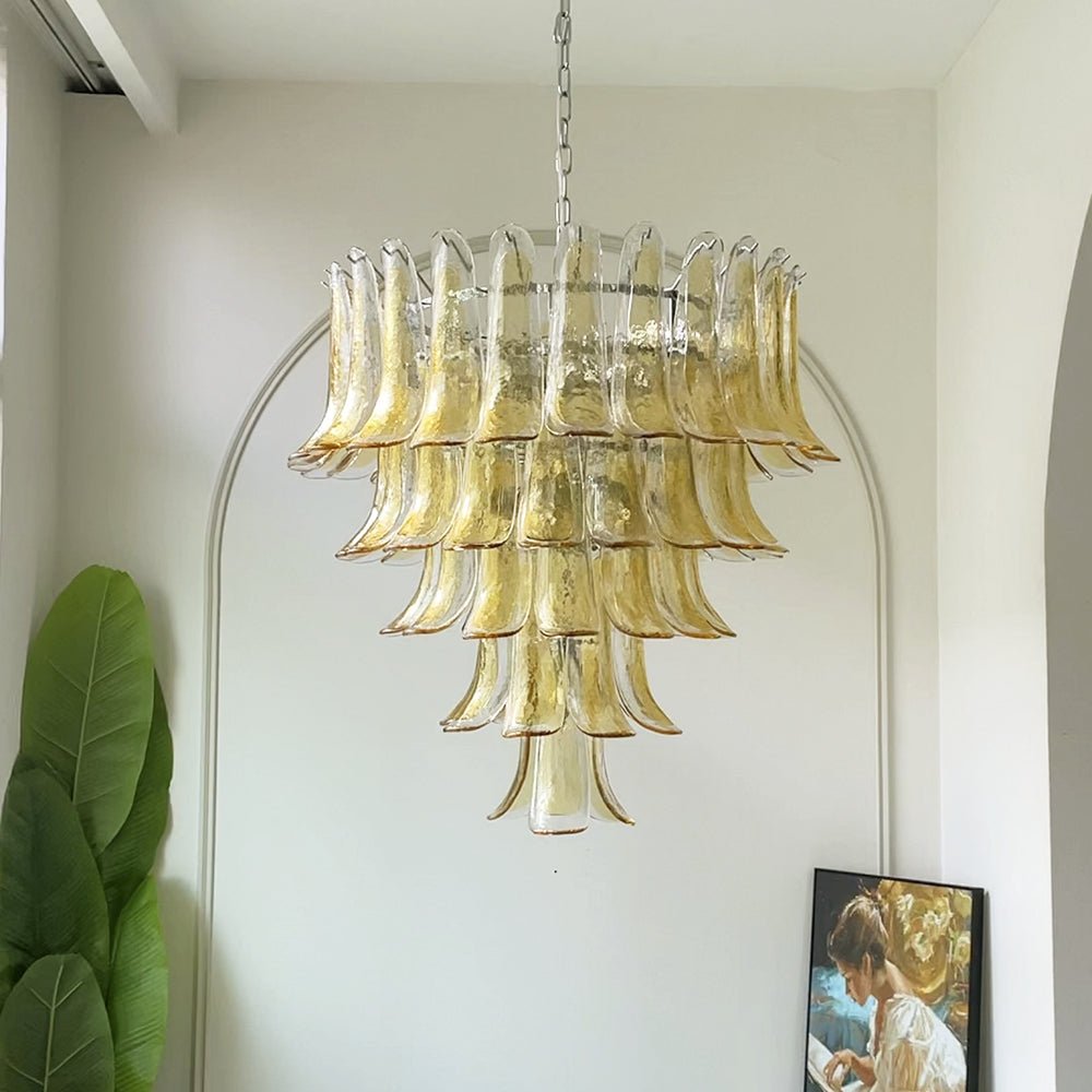 Amber Glass Petals Chandelier — Layered Petal Ceiling Light for Dining Room