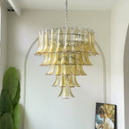 Amber Glass Petals Chandelier — Layered Petal Ceiling Light for Dining Room