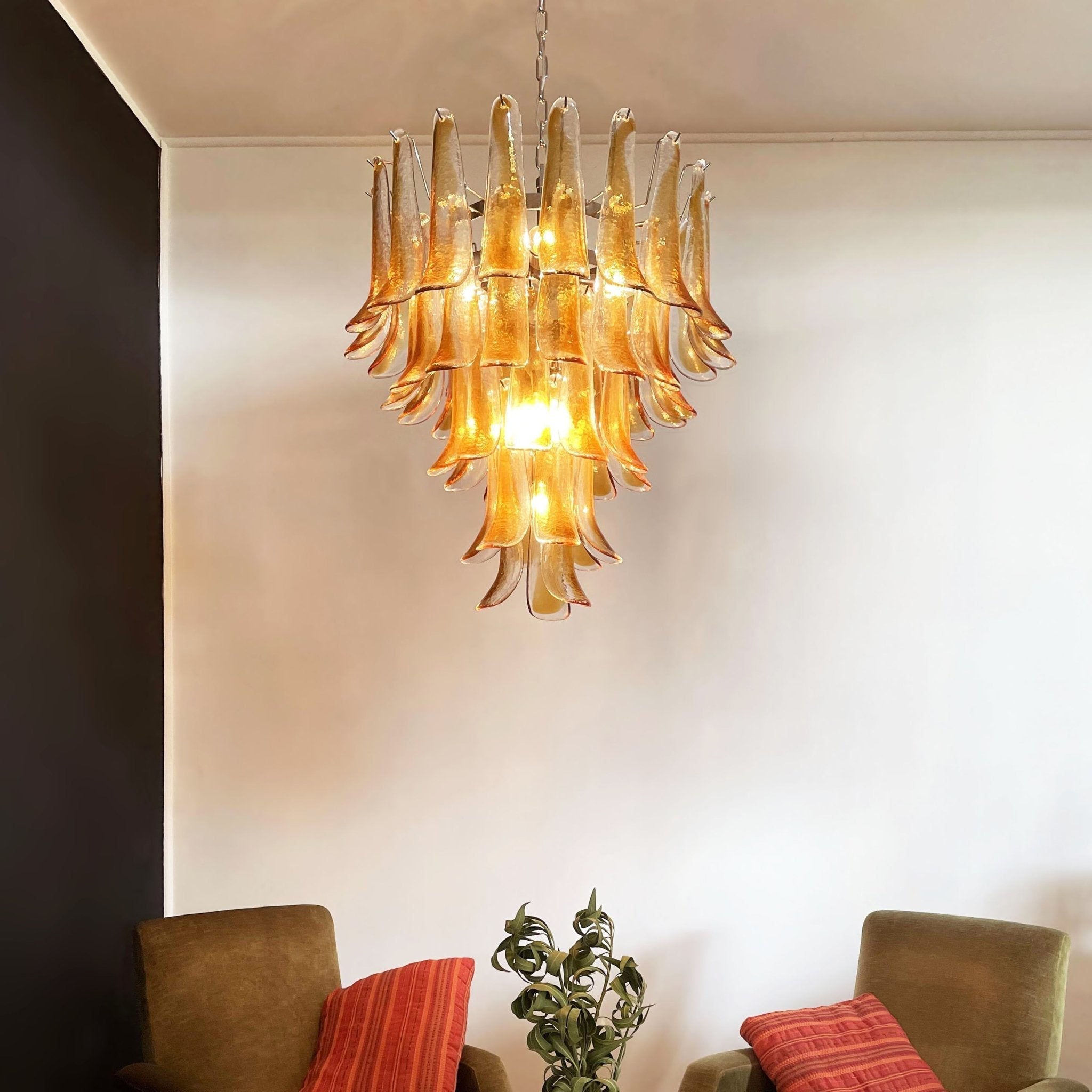 Amber Glass Petals Chandelier — Layered Petal Ceiling Light for Dining Room