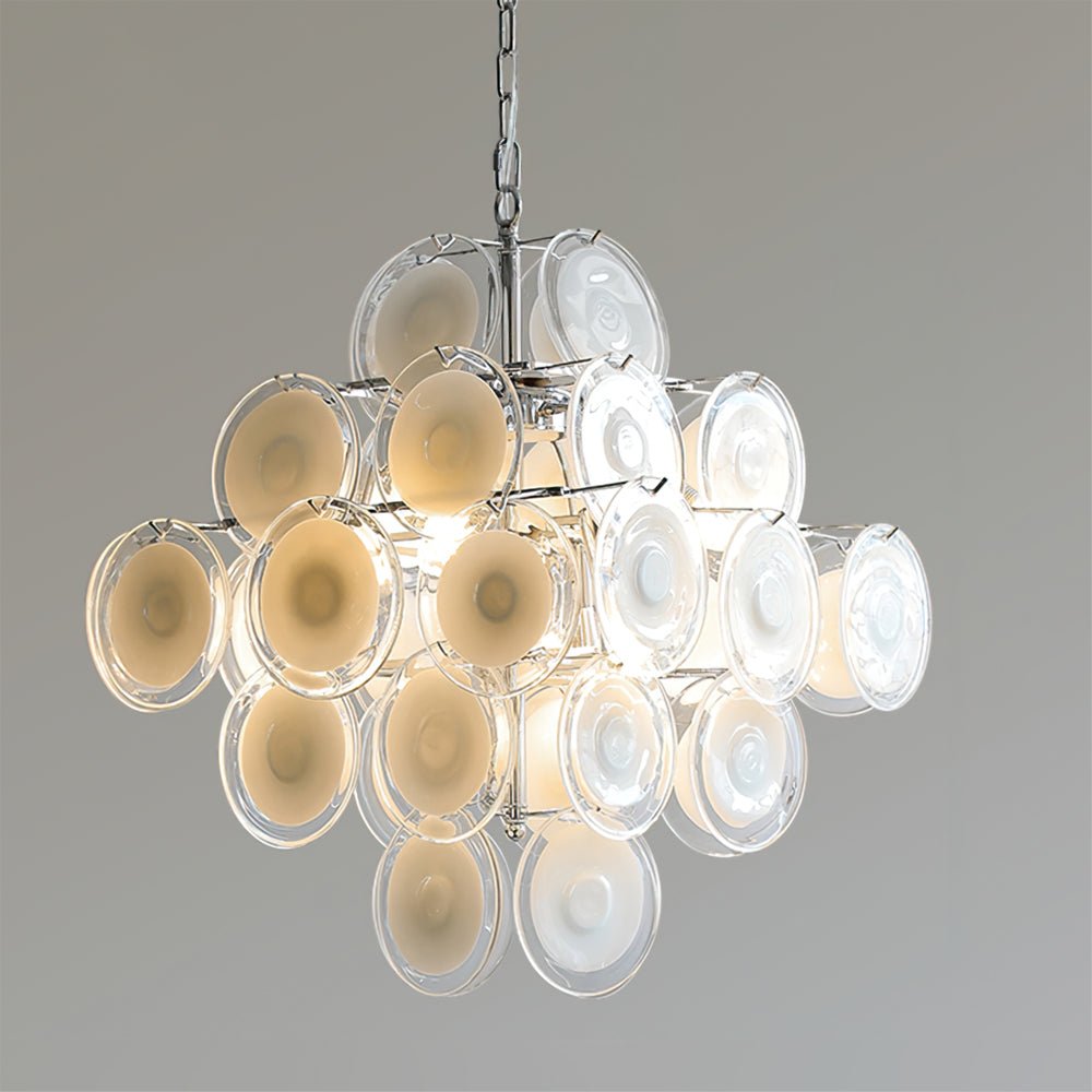 Disc White Glass Chandelier — Stacked White Glass Disc Light for Living Room
