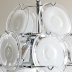 Disc White Glass Chandelier — Stacked White Glass Disc Light for Living Room
