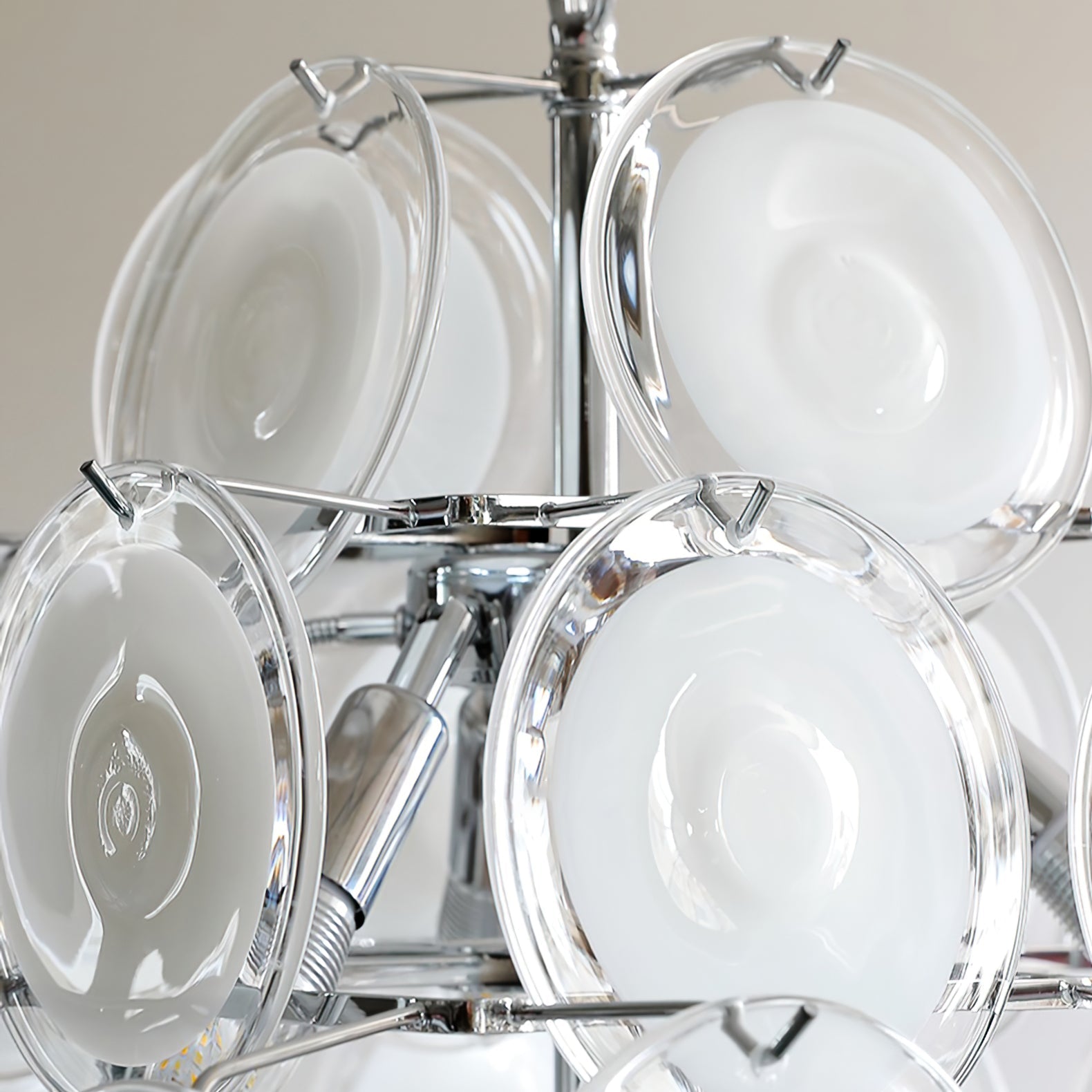 Disc White Glass Chandelier — Stacked White Glass Disc Light for Living Room