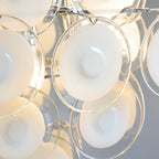 Disc White Glass Chandelier — Stacked White Glass Disc Light for Living Room