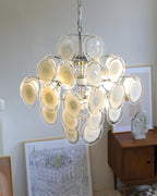 Disc White Glass Chandelier — Stacked White Glass Disc Light for Living Room