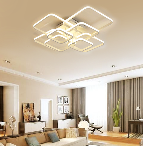 Layered Square LED Chandelier — Tiered Geometric Ceiling Light for Dining Room