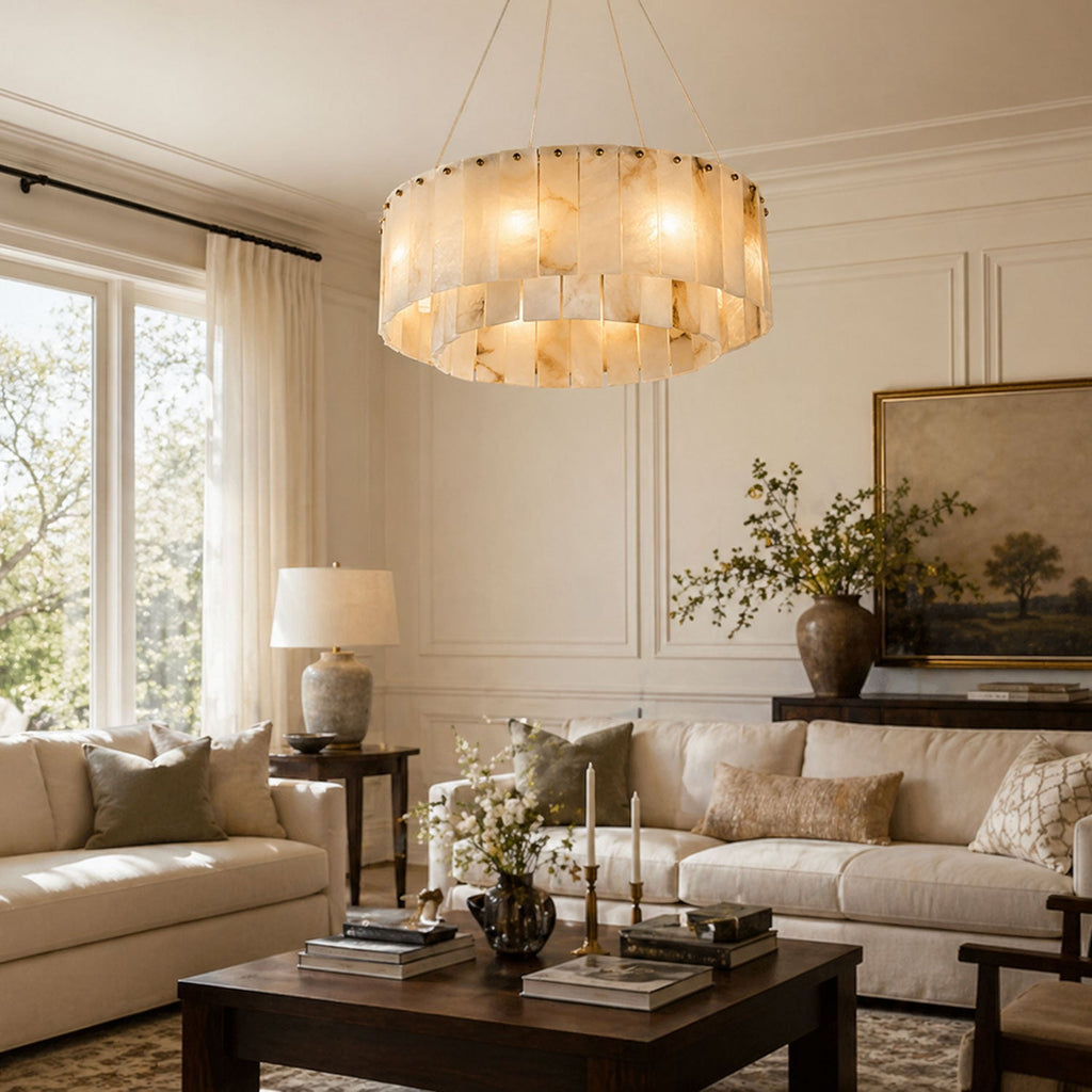 Rock Alabaster Chandelier — Natural Stone Statement Light for High Ceilings