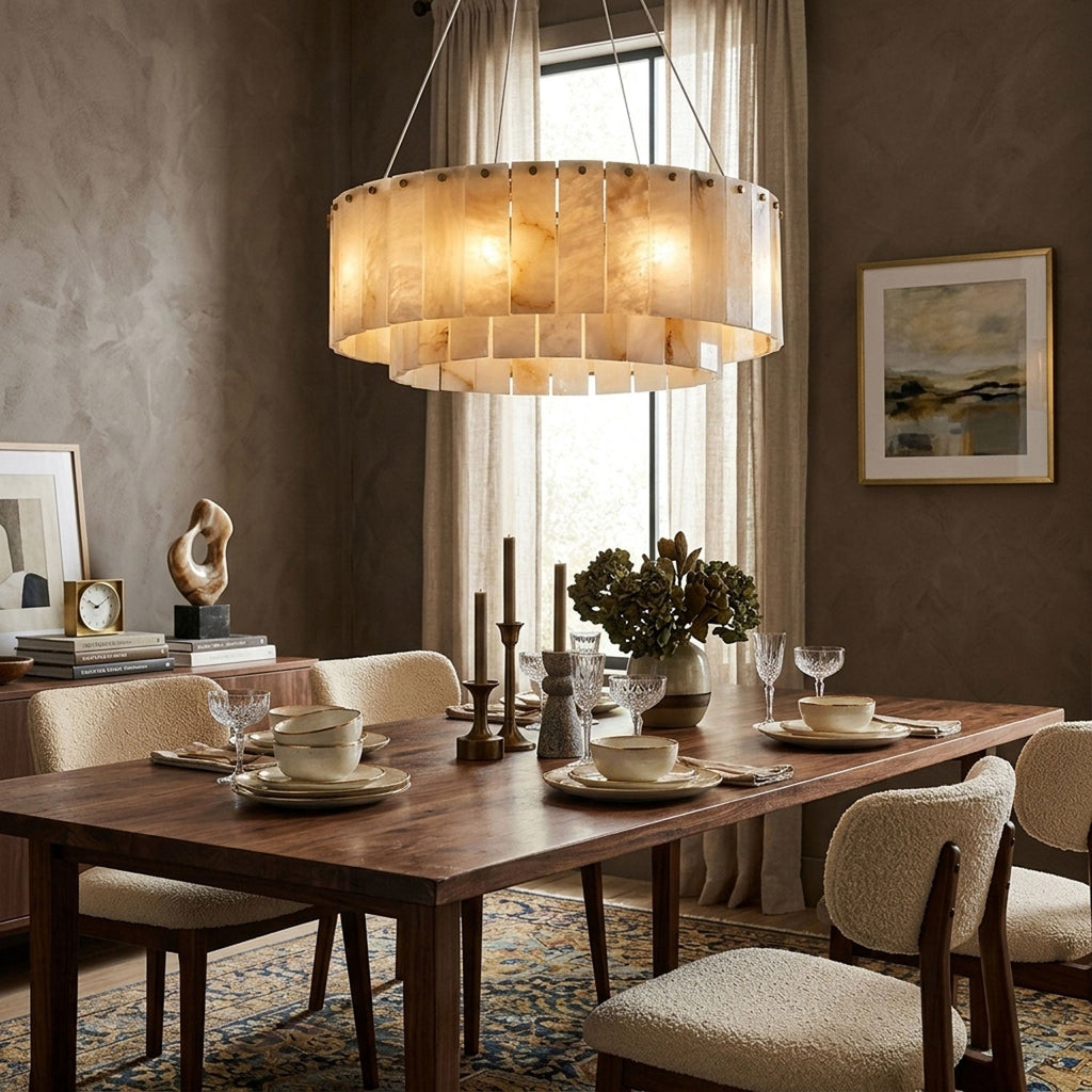 Rock Alabaster Chandelier — Natural Stone Statement Light for High Ceilings