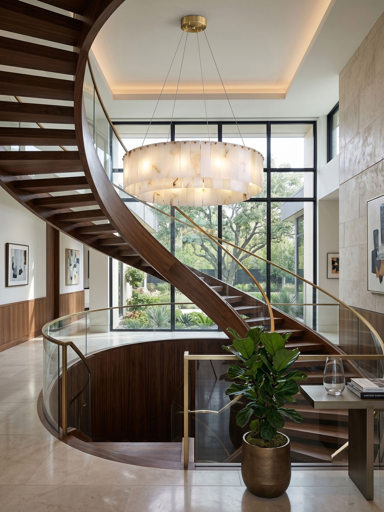 Rock Alabaster Chandelier — Natural Stone Statement Light for High Ceilings
