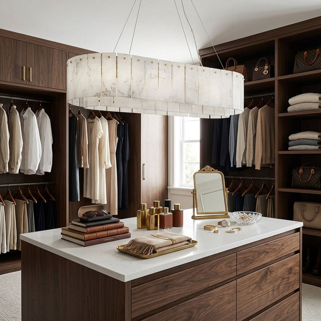 Rock Alabaster Chandelier — Natural Stone Statement Light for High Ceilings