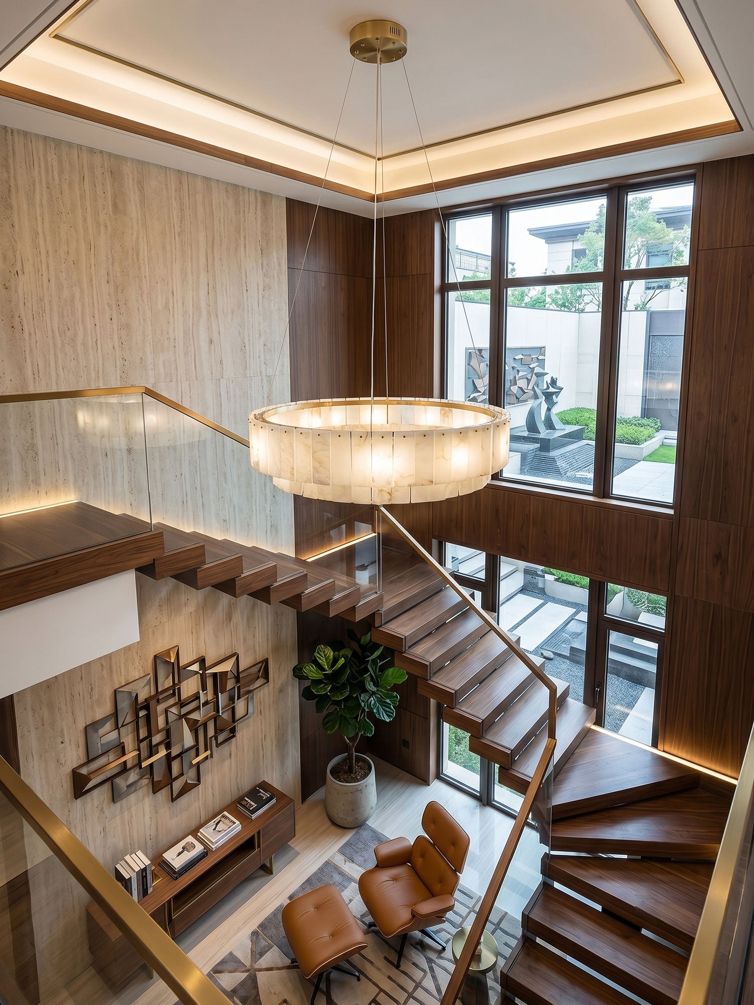 Rock Alabaster Chandelier — Natural Stone Statement Light for High Ceilings