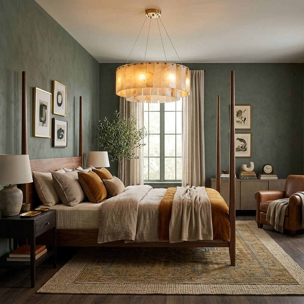 Rock Alabaster Chandelier — Natural Stone Statement Light for High Ceilings