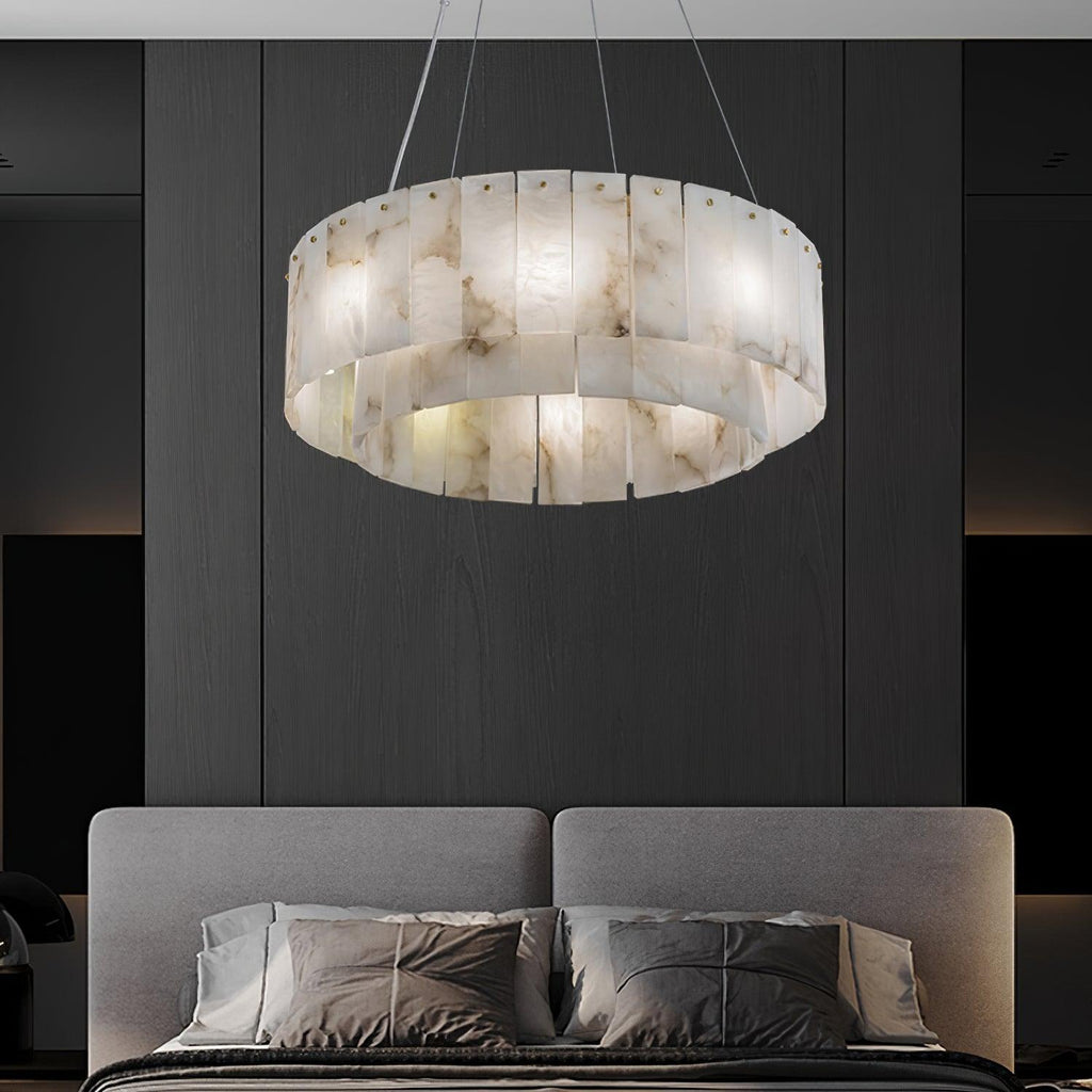 Rock Alabaster Chandelier — Natural Stone Statement Light for High Ceilings