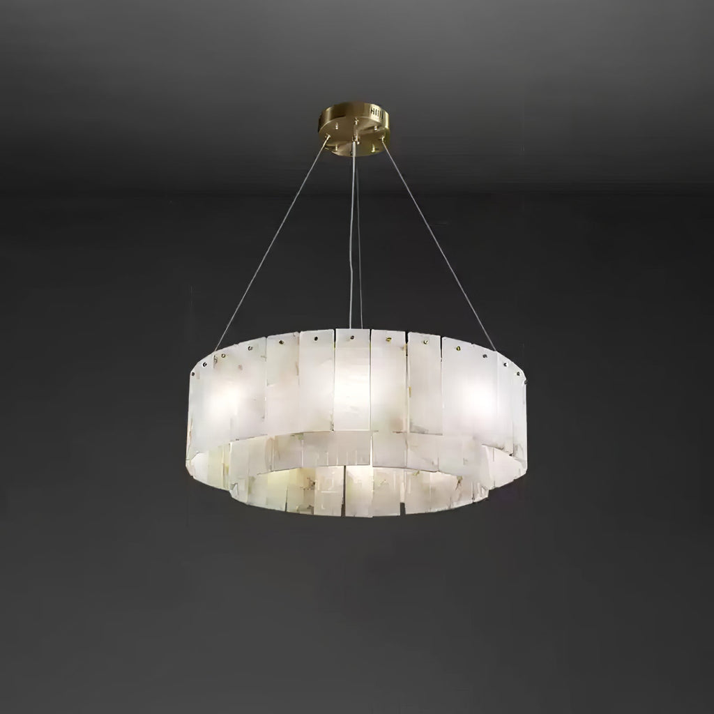 Rock Alabaster Chandelier — Natural Stone Statement Light for High Ceilings