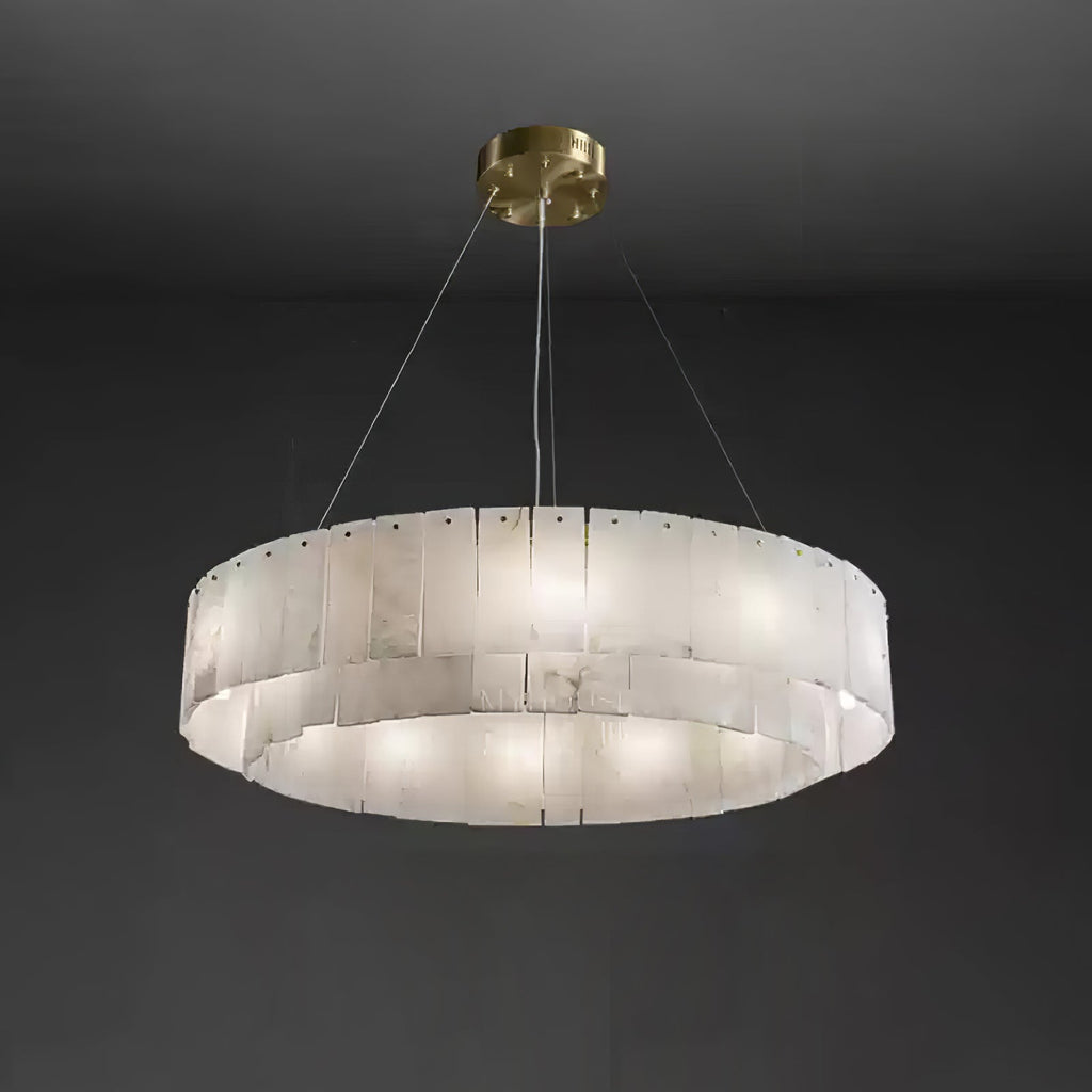 Rock Alabaster Chandelier — Natural Stone Statement Light for High Ceilings