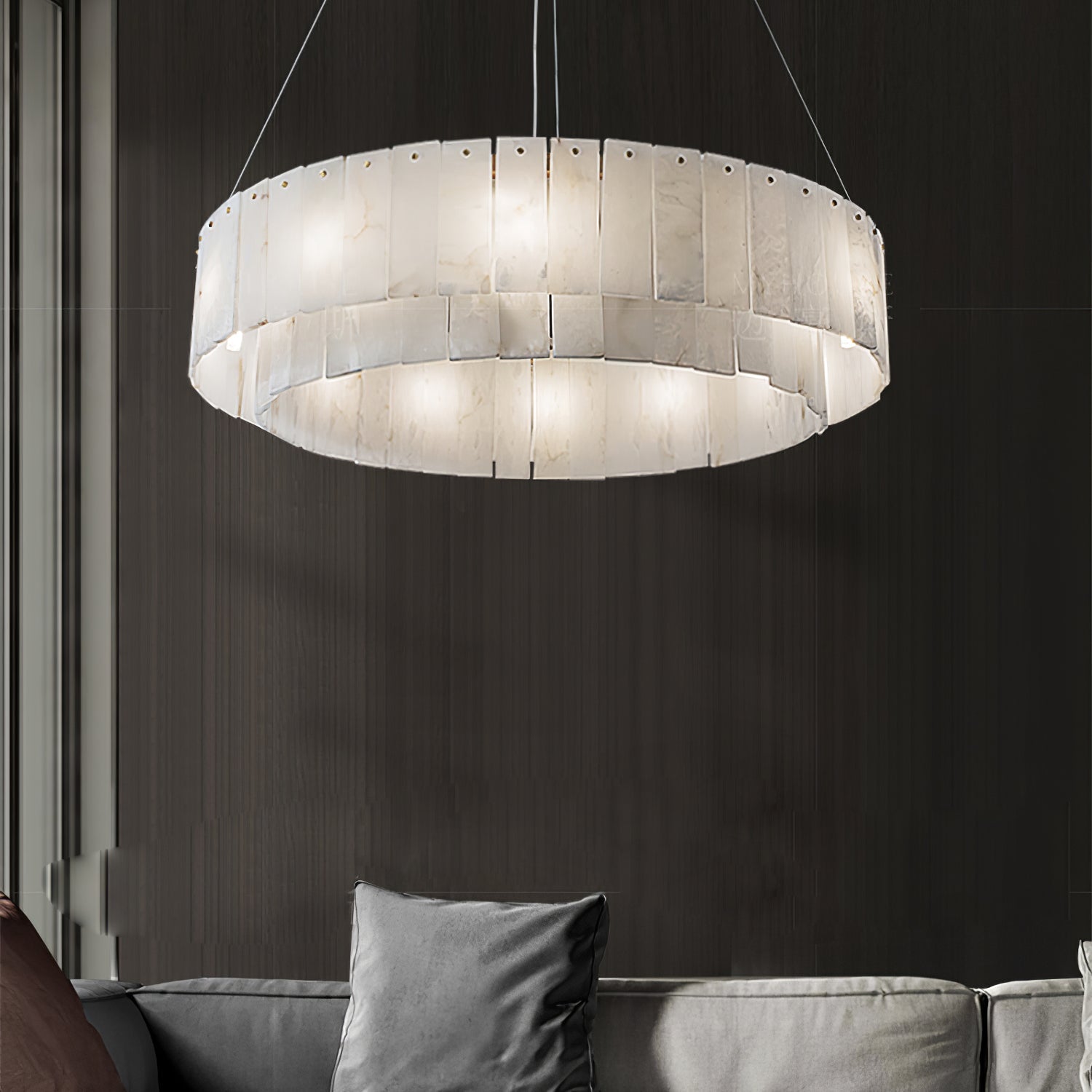 Rock Alabaster Chandelier — Natural Stone Statement Light for High Ceilings