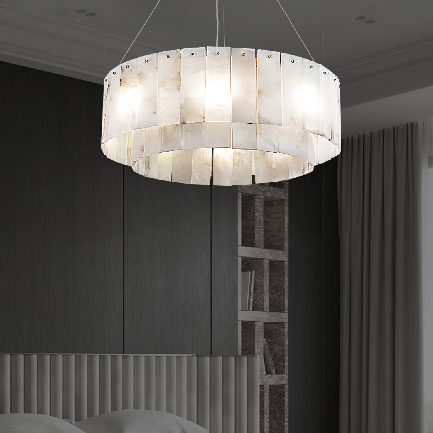 Rock Alabaster Chandelier — Natural Stone Statement Light for High Ceilings