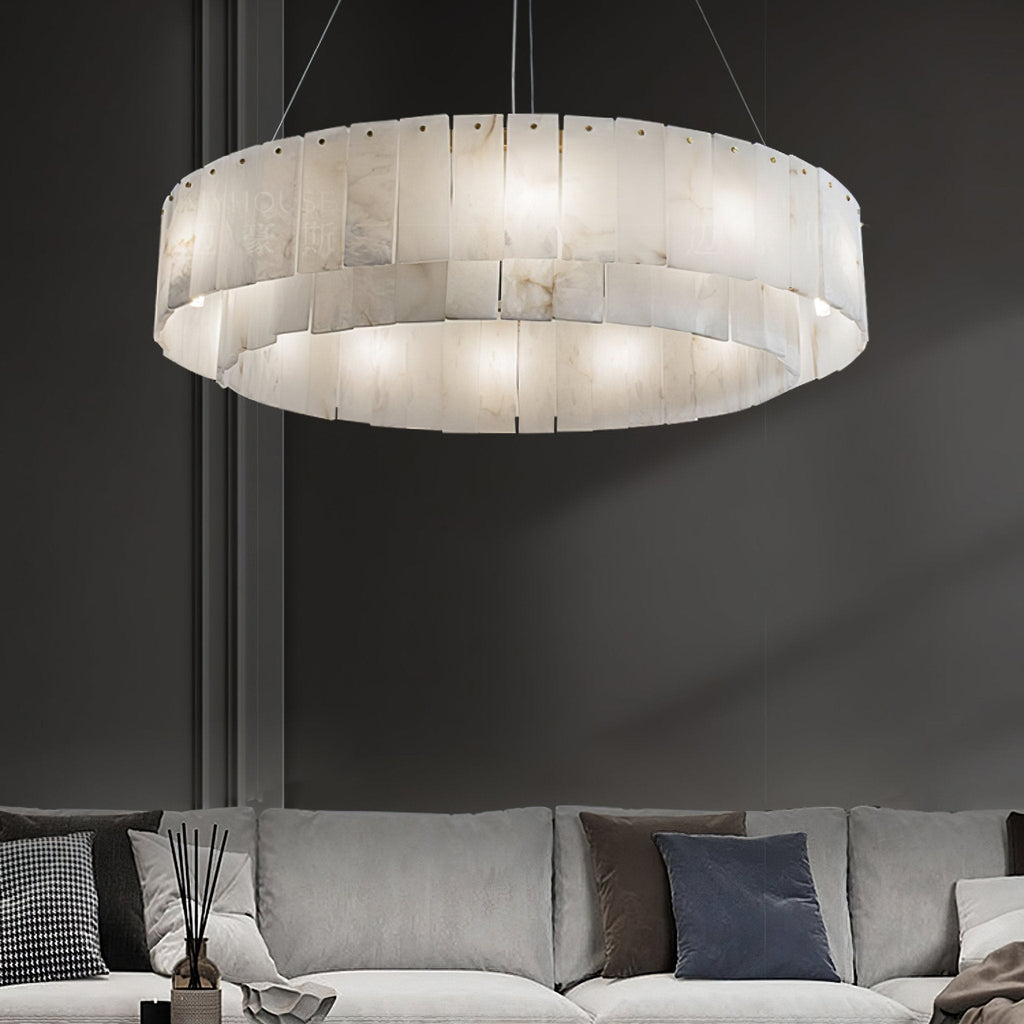Rock Alabaster Chandelier — Natural Stone Statement Light for High Ceilings