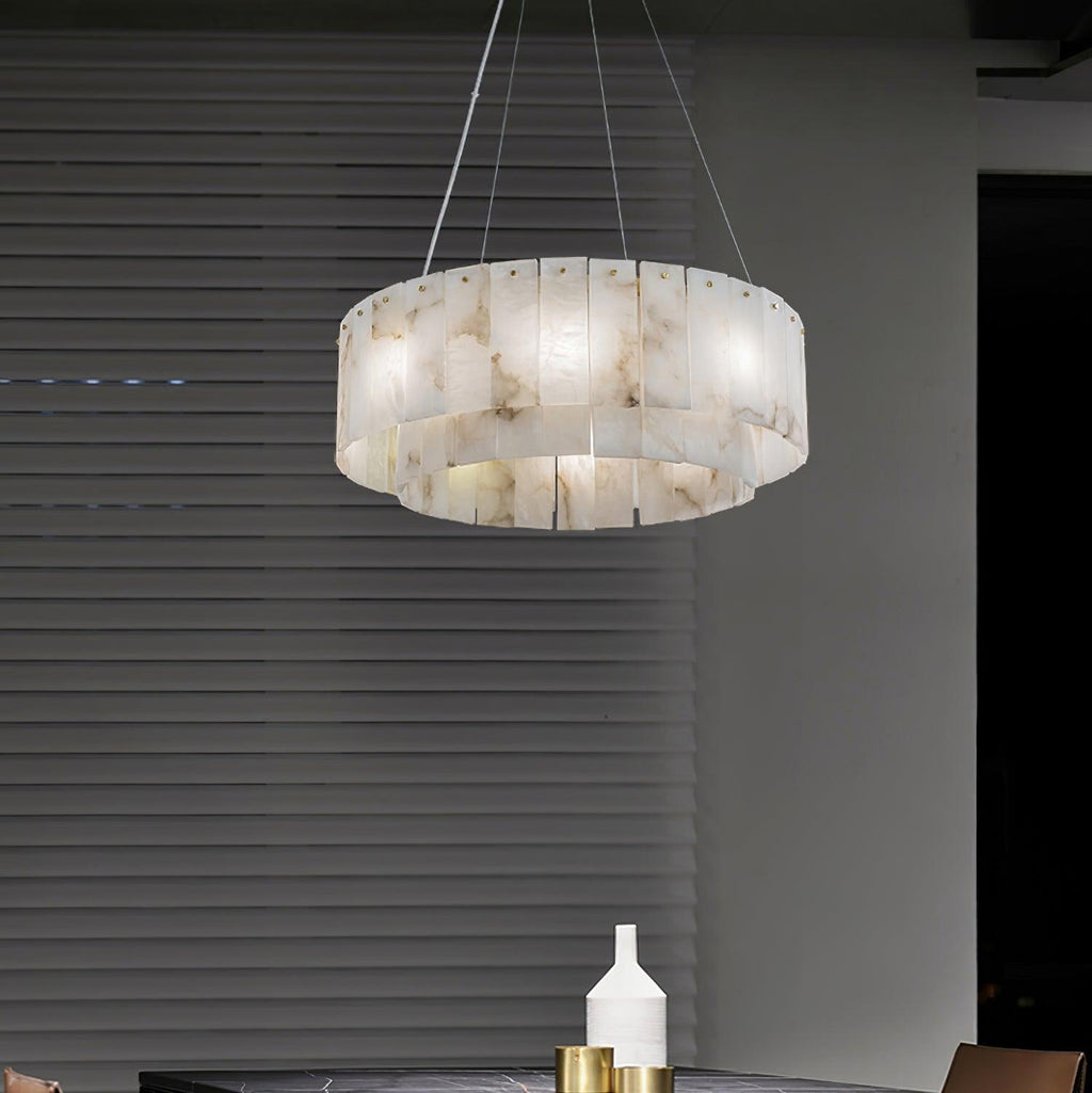 Rock Alabaster Chandelier — Natural Stone Statement Light for High Ceilings