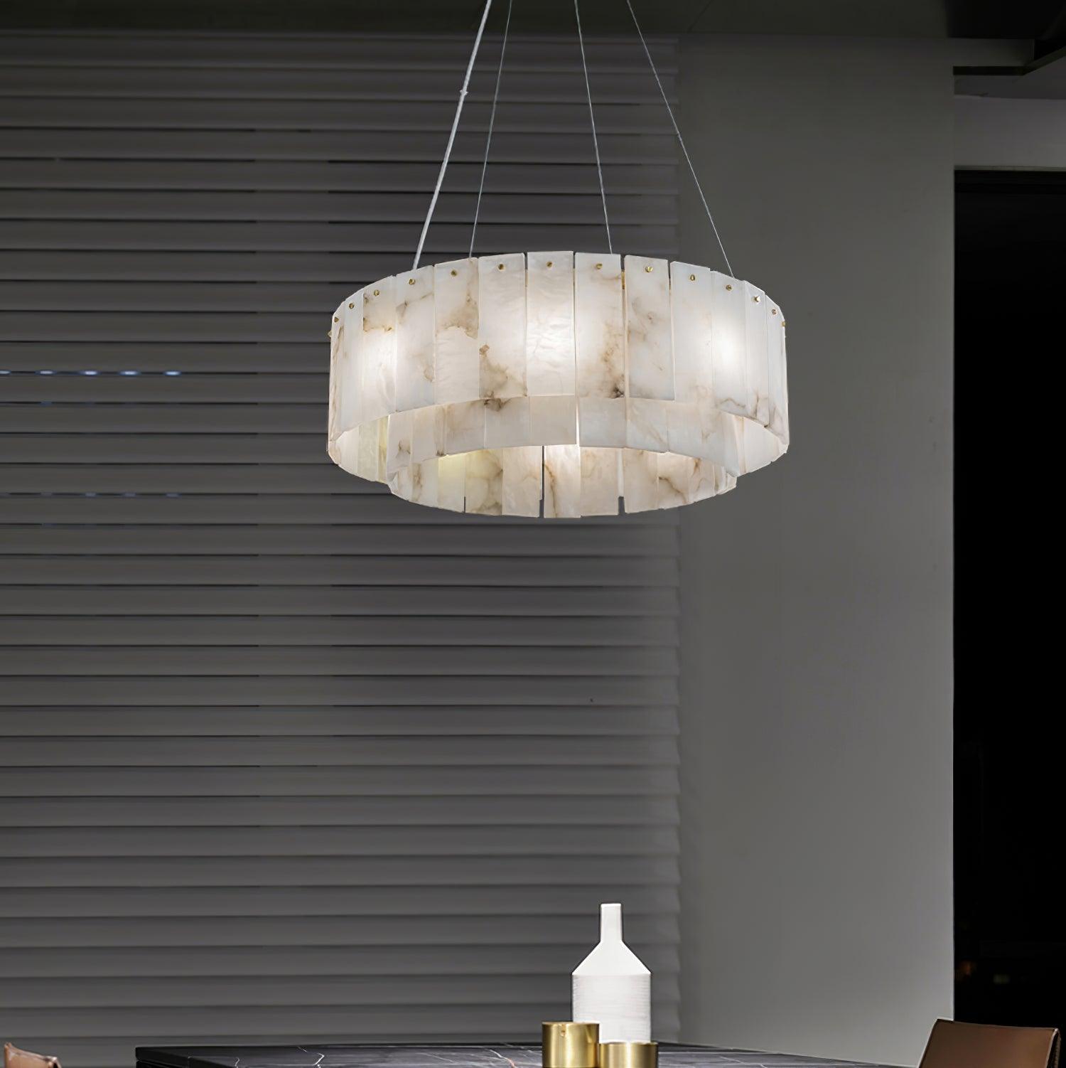 Rock Alabaster Chandelier — Natural Stone Statement Light for High Ceilings
