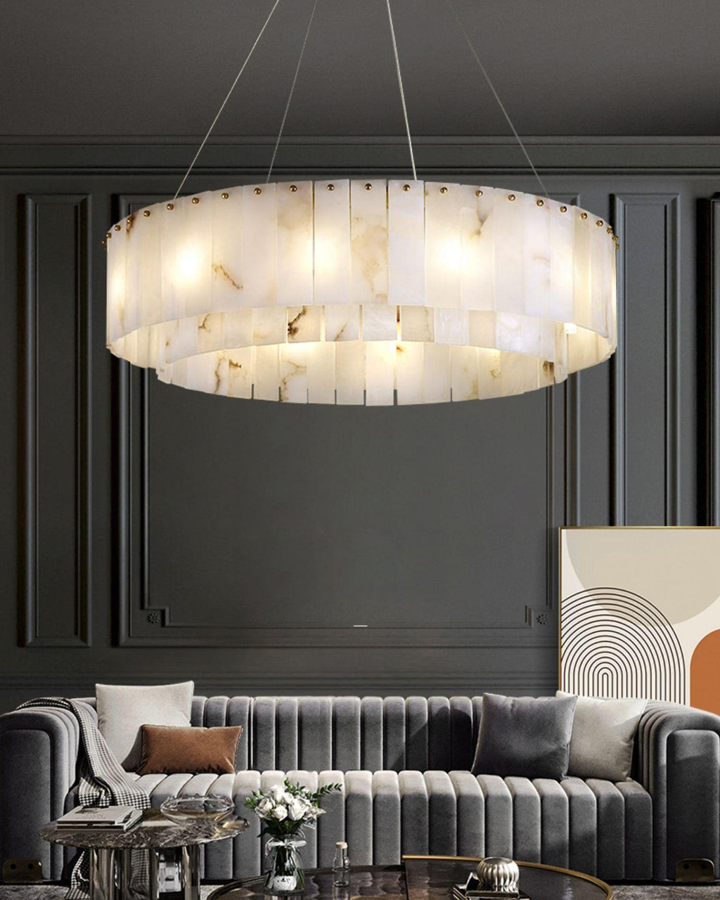 Rock Alabaster Chandelier — Natural Stone Statement Light for High Ceilings