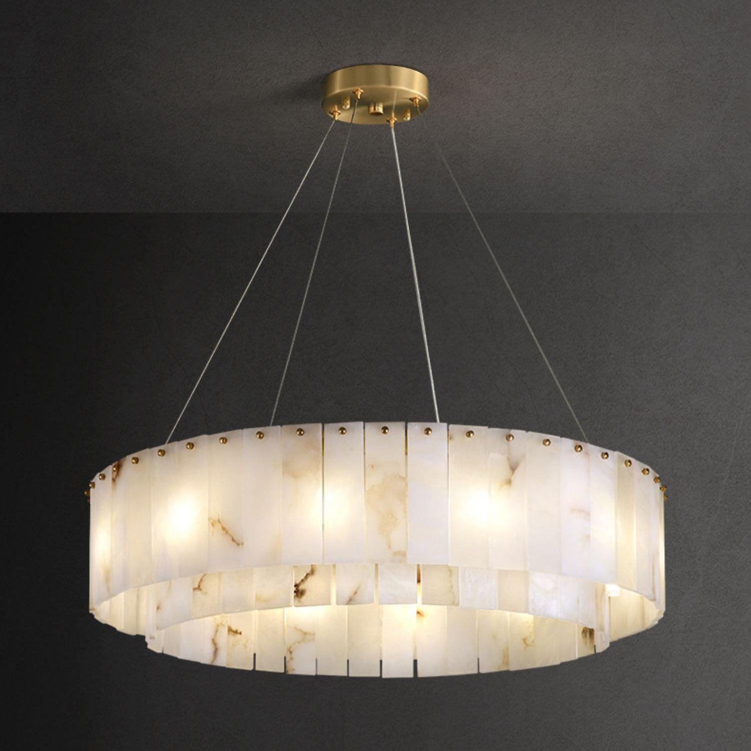 Rock Alabaster Chandelier — Natural Stone Statement Light for High Ceilings