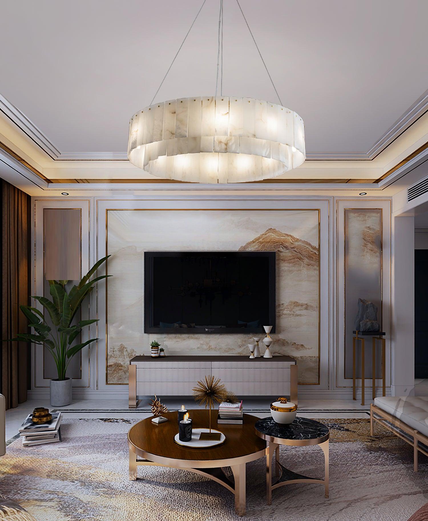 Rock Alabaster Chandelier — Natural Stone Statement Light for High Ceilings