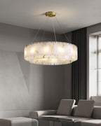 Rock Alabaster Chandelier — Natural Stone Statement Light for High Ceilings