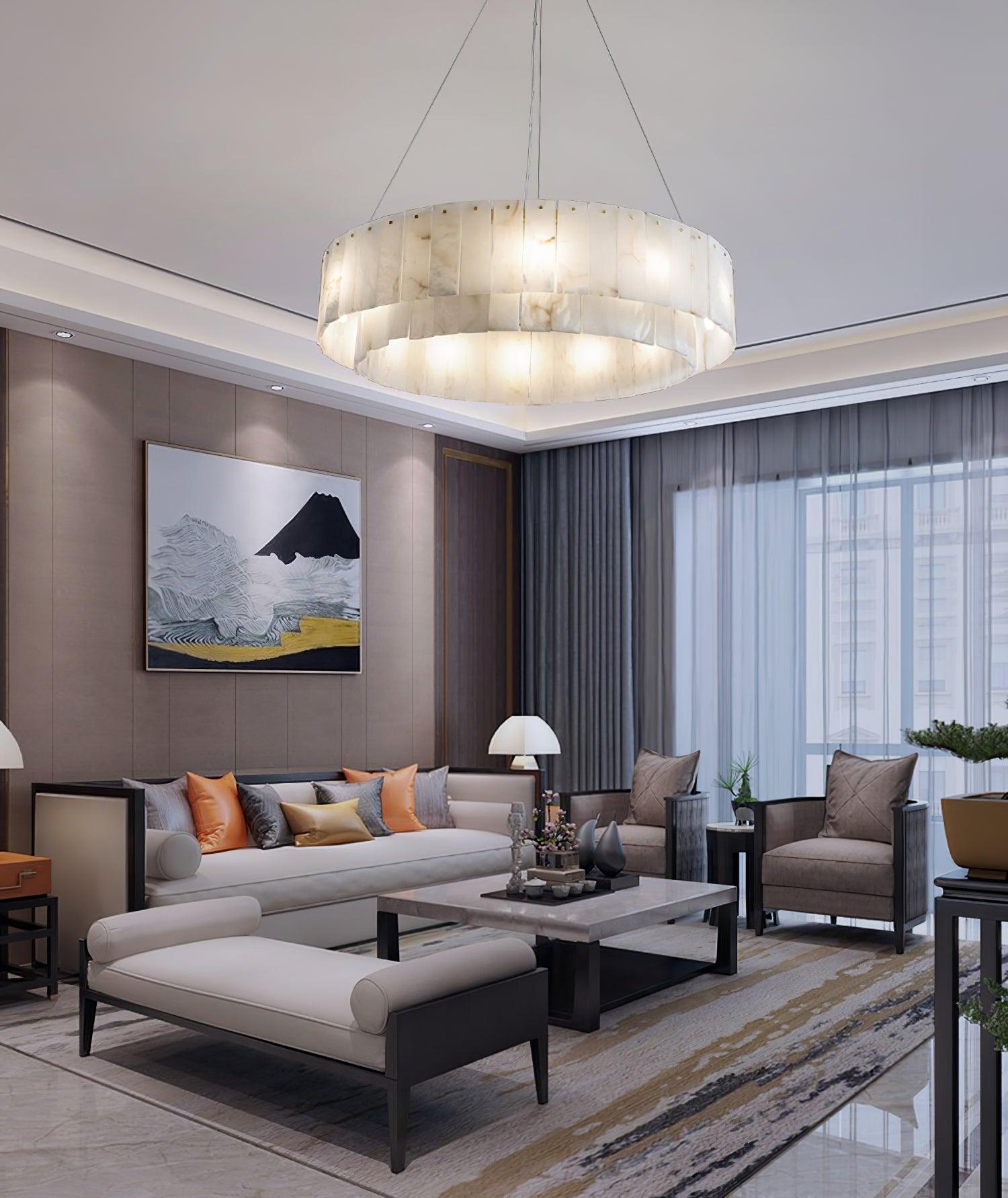 Rock Alabaster Chandelier — Natural Stone Statement Light for High Ceilings