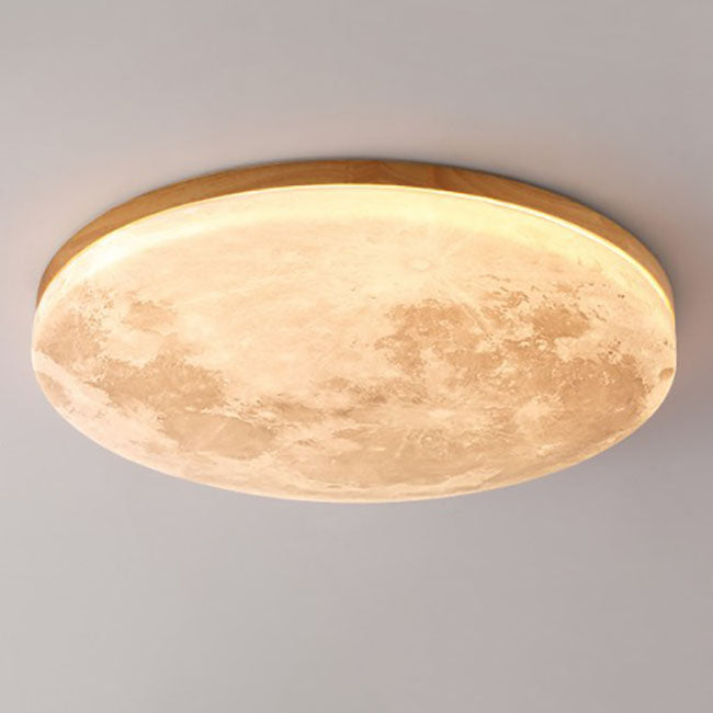 Moon Round Wood LED Flush Mount Ceiling Light