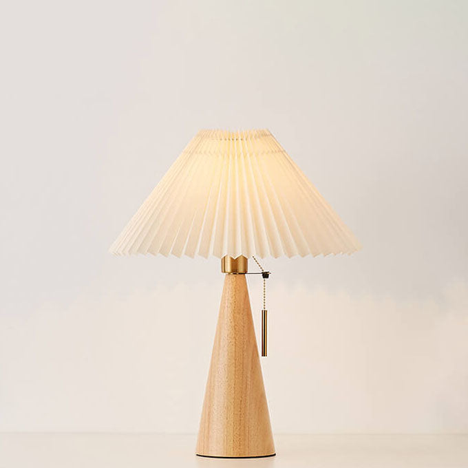 Japanese Pleated Wood Table Lamp for Bedroom