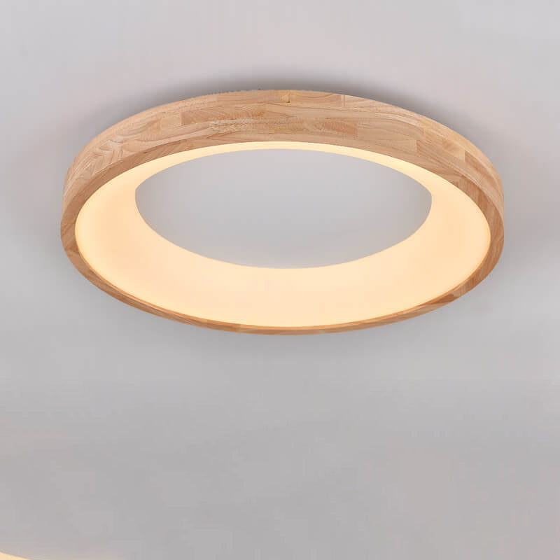 Wood Flush Mount Ceiling Light Round Acrylic Fixture for Bedroom