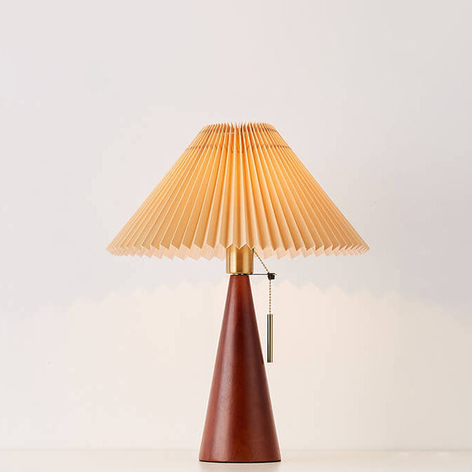 Japanese Pleated Wood Table Lamp for Bedroom