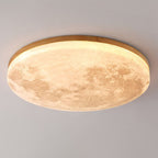 Moon Round Wood LED Flush Mount Ceiling Light