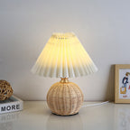 Pleated Rattan LED Table Lamp for Bedroom