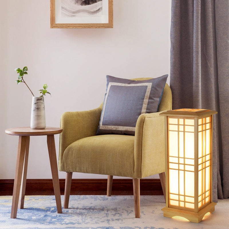 Japanese Wood Pillar Floor Lamp for Bedroom