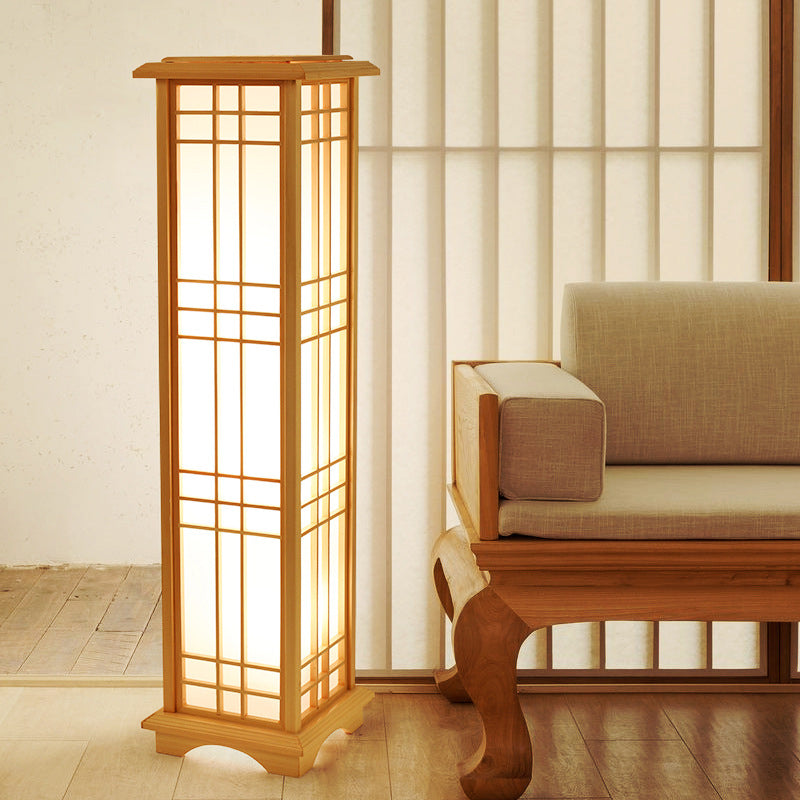 Japanese Wood Pillar Floor Lamp for Bedroom