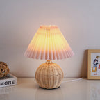 Pleated Rattan LED Table Lamp for Bedroom