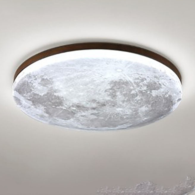 Moon Round Wood LED Flush Mount Ceiling Light