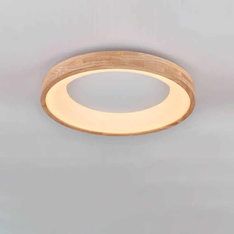 Wood Flush Mount Ceiling Light Round Acrylic Fixture for Bedroom