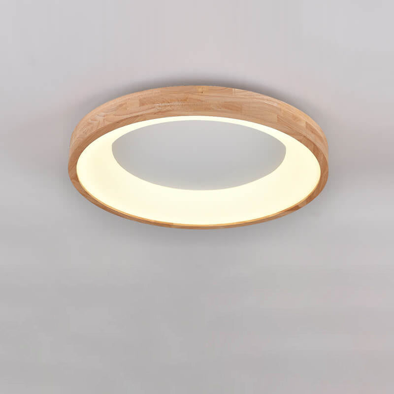Wood Flush Mount Ceiling Light Round Acrylic Fixture for Bedroom