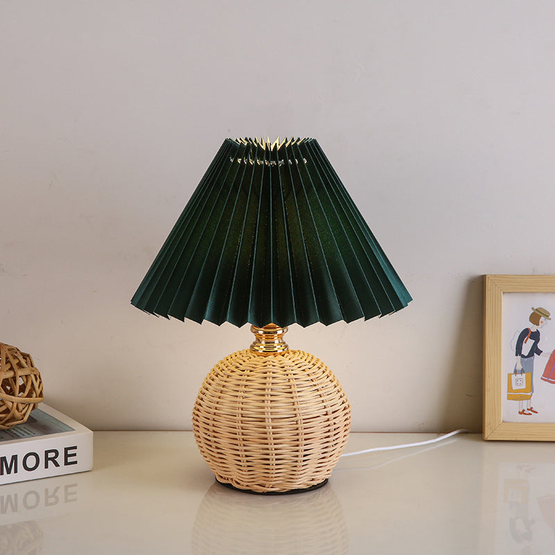 Pleated Rattan LED Table Lamp for Bedroom