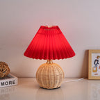 Pleated Rattan LED Table Lamp for Bedroom