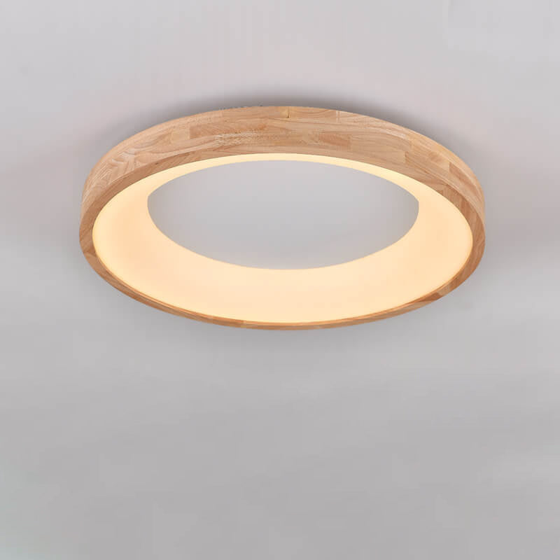 Wood Flush Mount Ceiling Light Round Acrylic Fixture for Bedroom