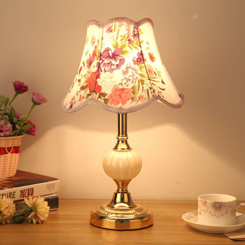 Vintage Floral Glass Table Lamp